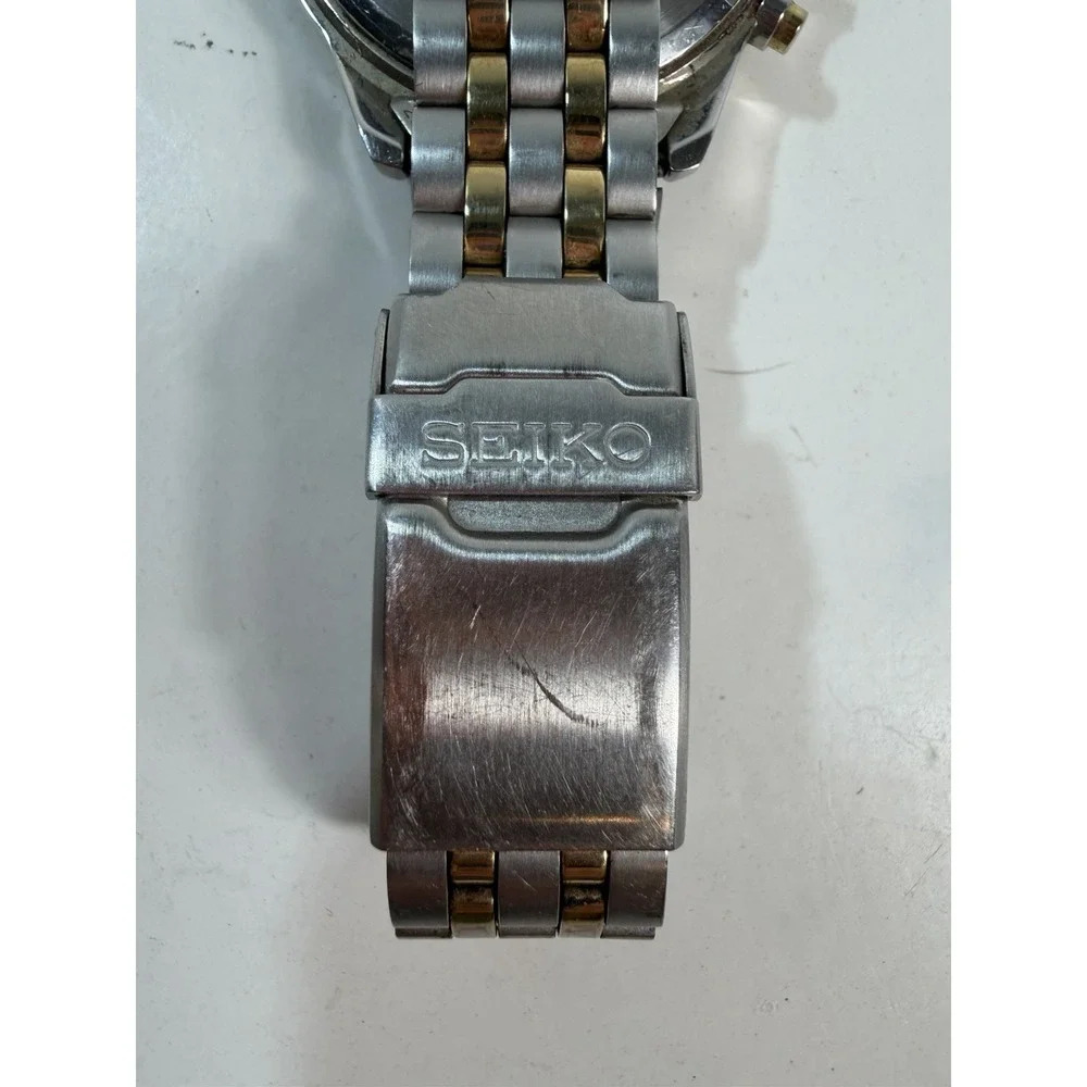 Seiko Chronograph 100M Two Tone Men's Watch 7T92-0PP0 New Battery